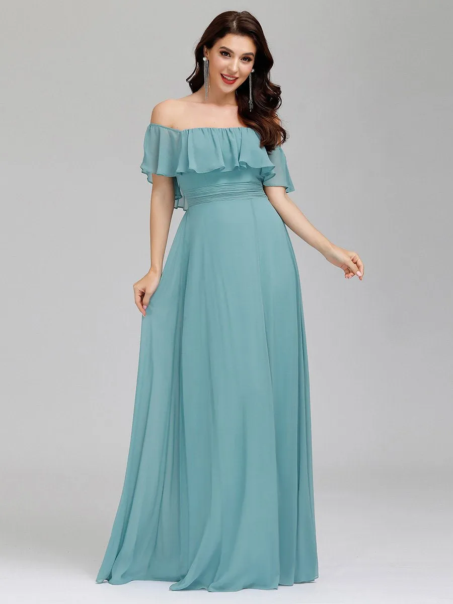 Women's Off Shoulder Ruffle Thigh Split Wholesale Bridesmaid Dresses