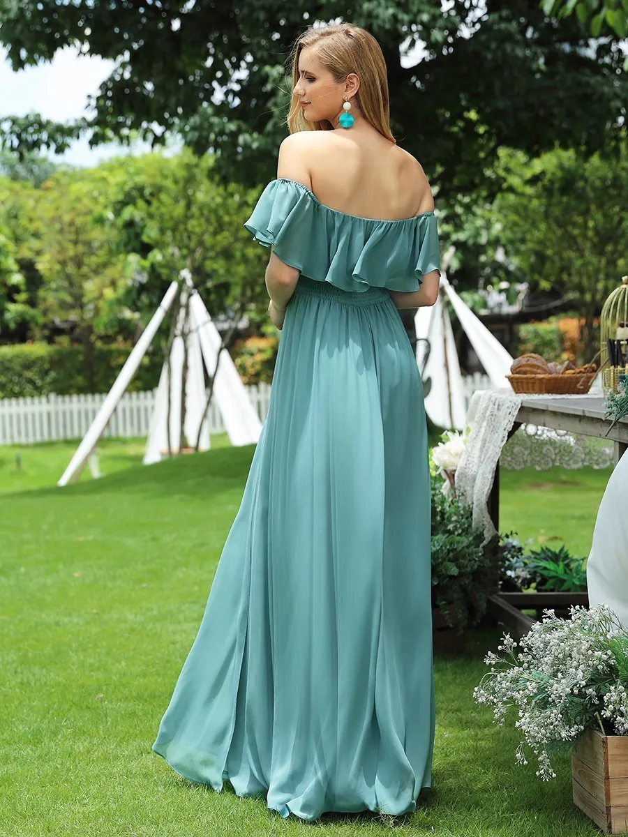 Women's Off Shoulder Ruffle Thigh Split Wholesale Bridesmaid Dresses