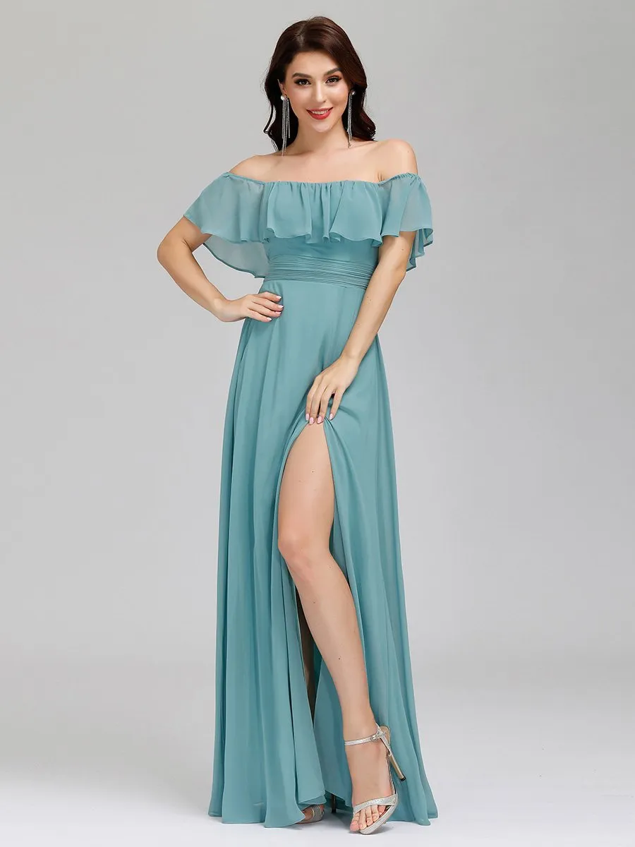 Women's Off Shoulder Ruffle Thigh Split Wholesale Bridesmaid Dresses