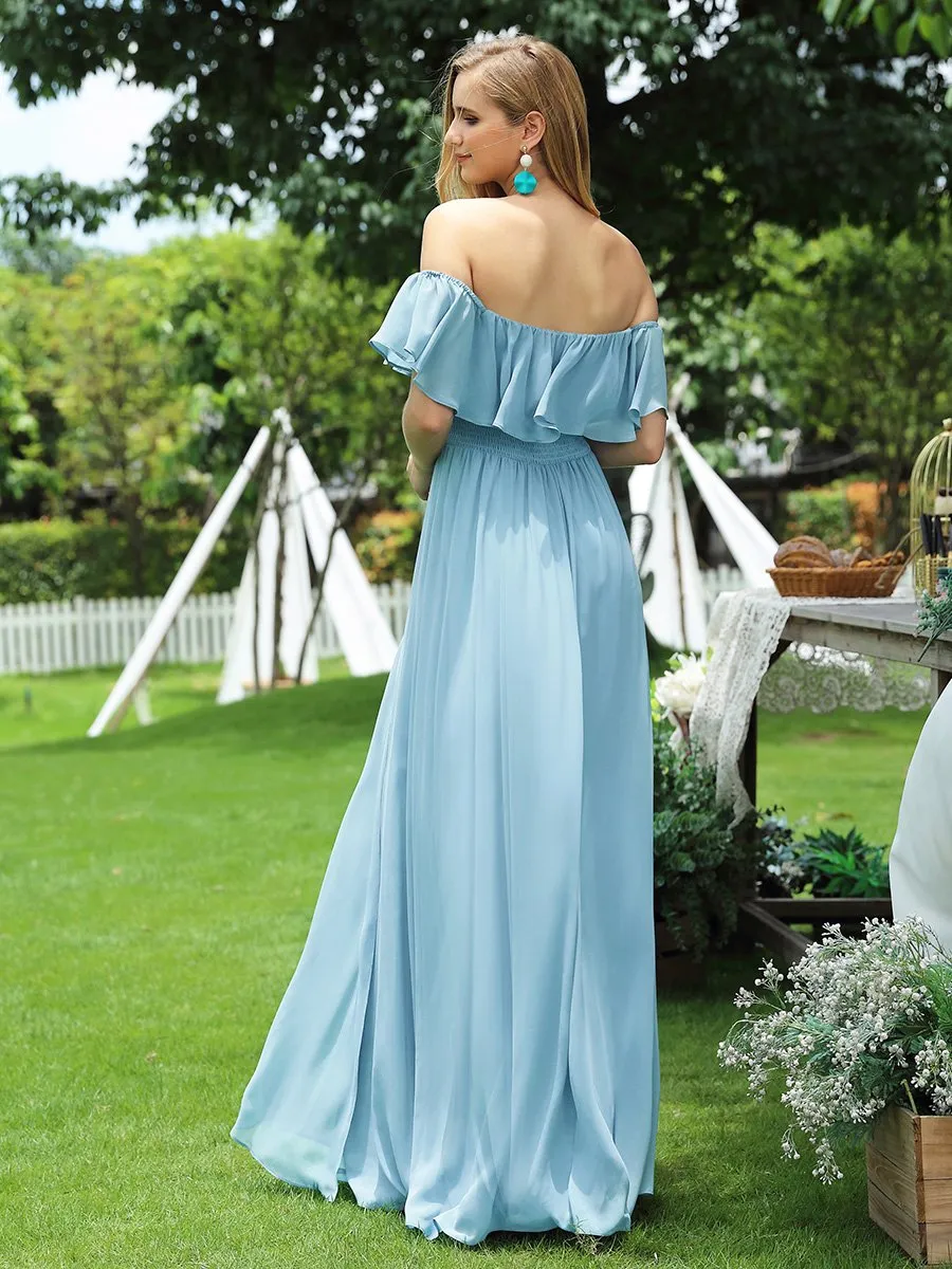 Women's Off Shoulder Ruffle Thigh Split Wholesale Bridesmaid Dresses