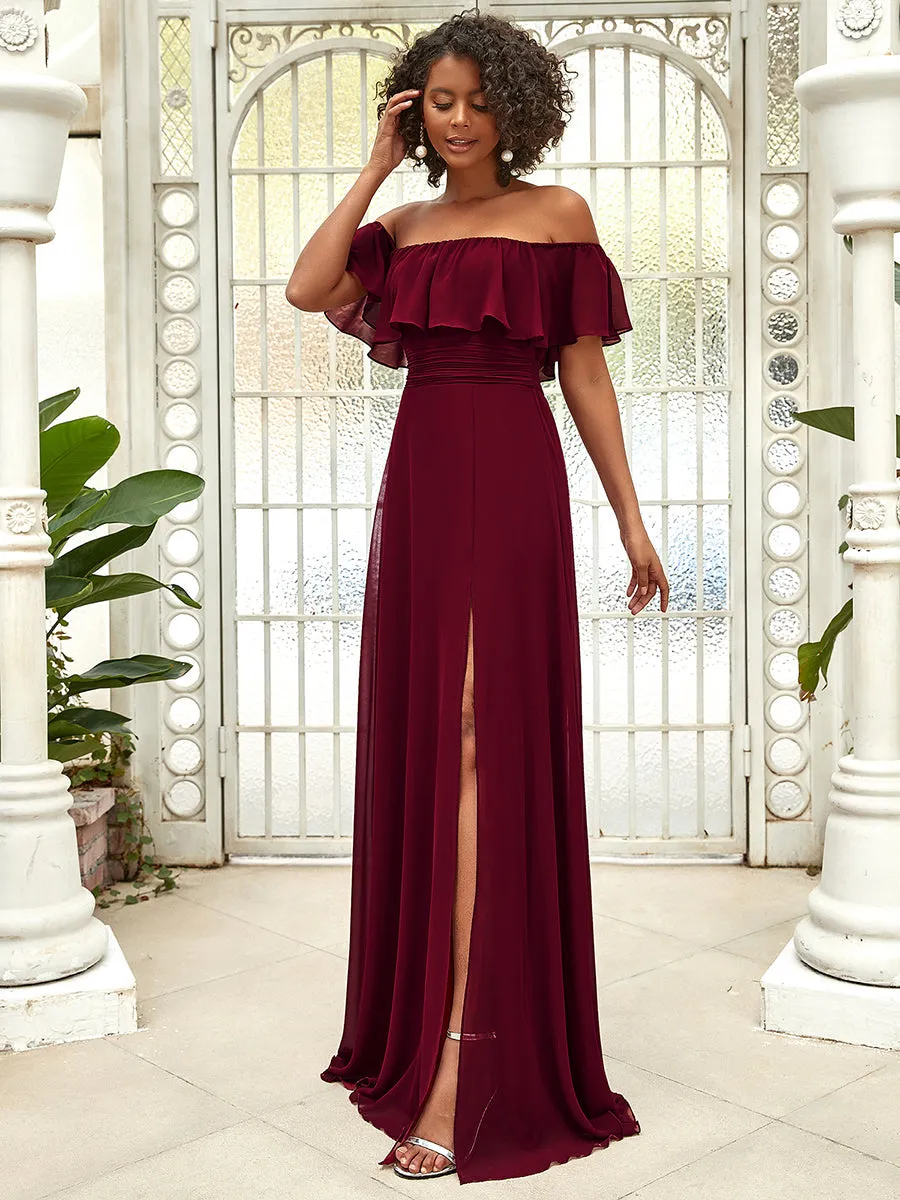 Women's Off Shoulder Ruffle Thigh Split Wholesale Bridesmaid Dresses