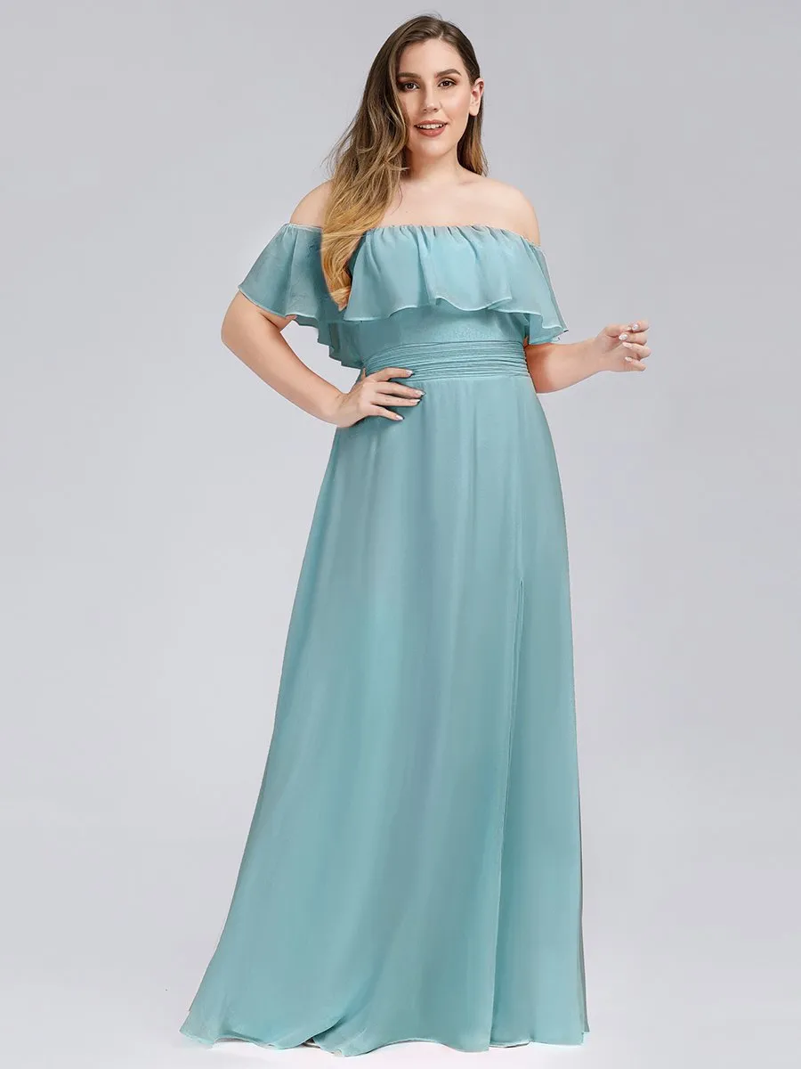 Women's Off Shoulder Ruffle Thigh Split Wholesale Bridesmaid Dresses