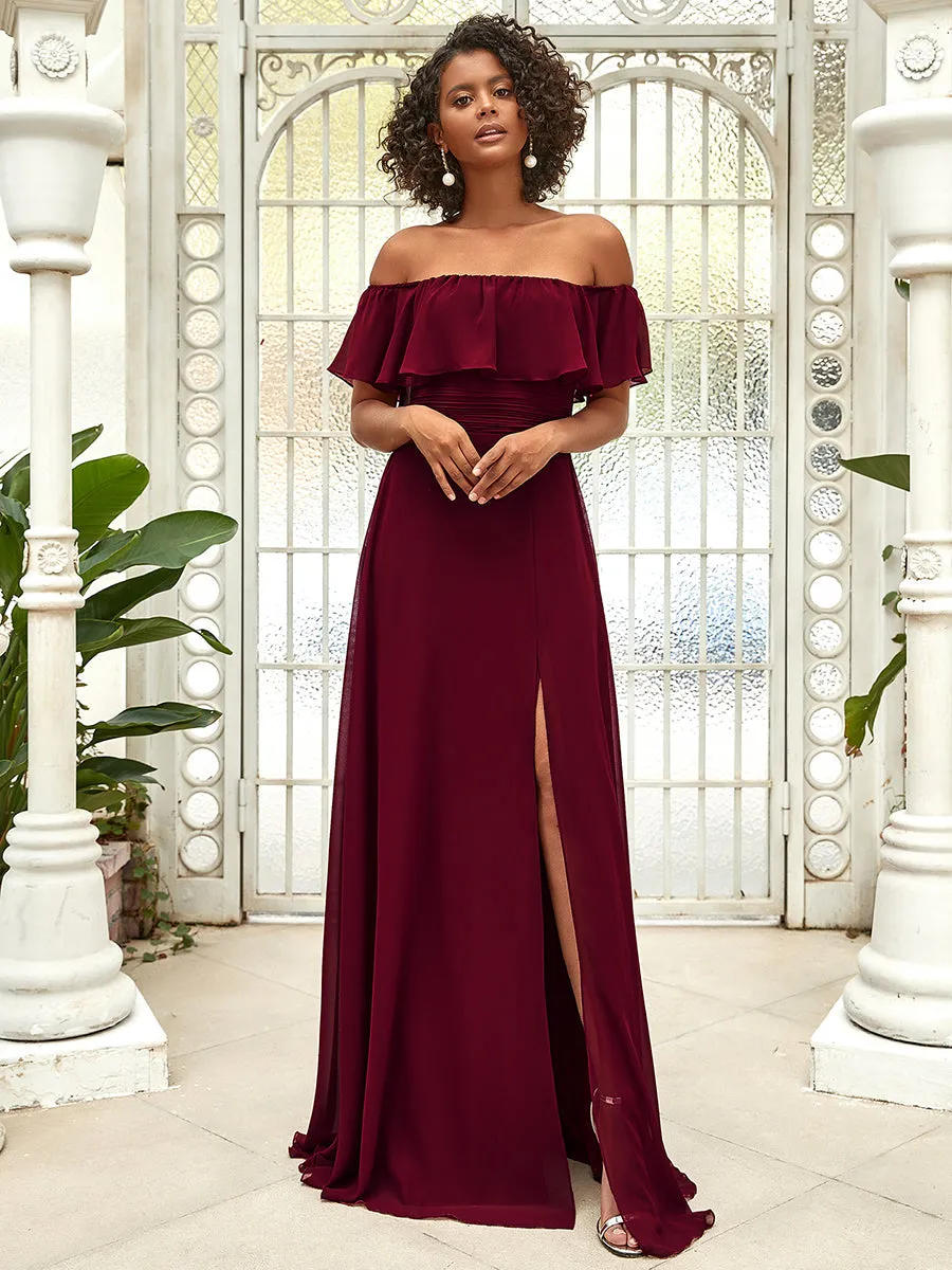 Women's Off Shoulder Ruffle Thigh Split Wholesale Bridesmaid Dresses