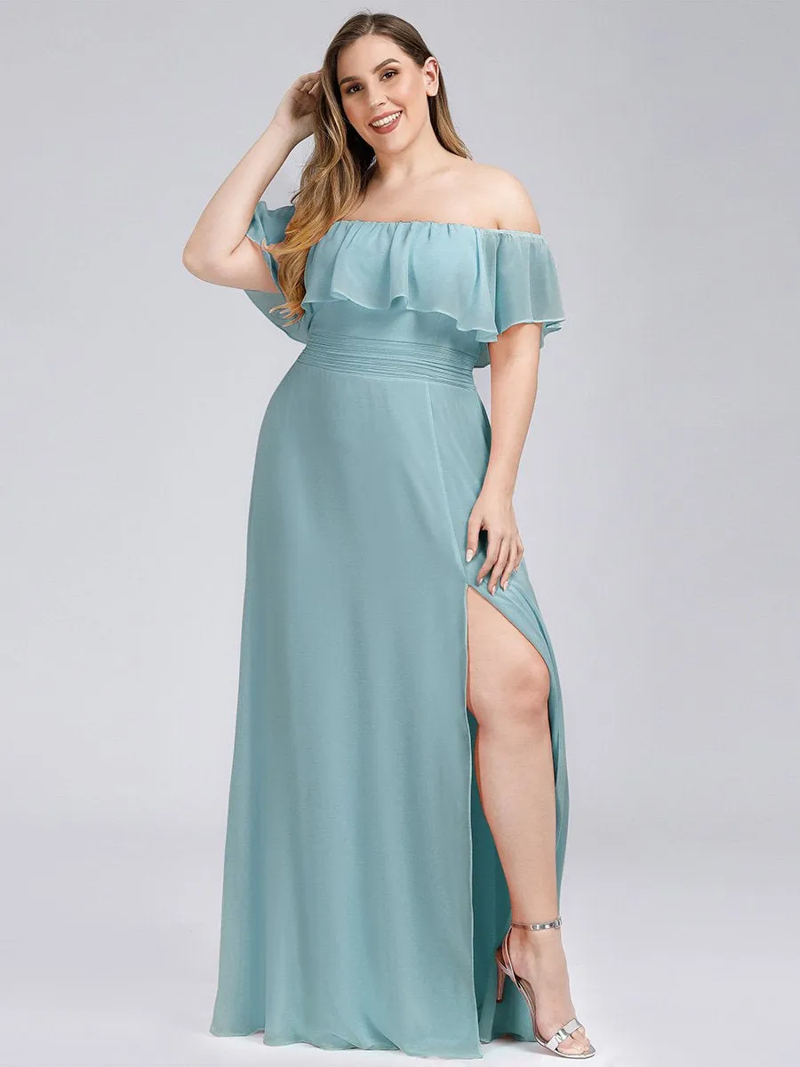 Women's Off Shoulder Ruffle Thigh Split Wholesale Bridesmaid Dresses