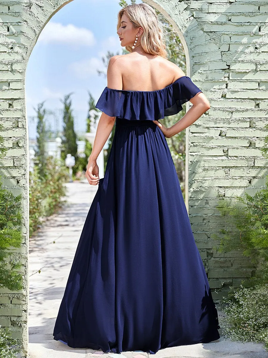 Women's Off Shoulder Ruffle Thigh Split Wholesale Bridesmaid Dresses