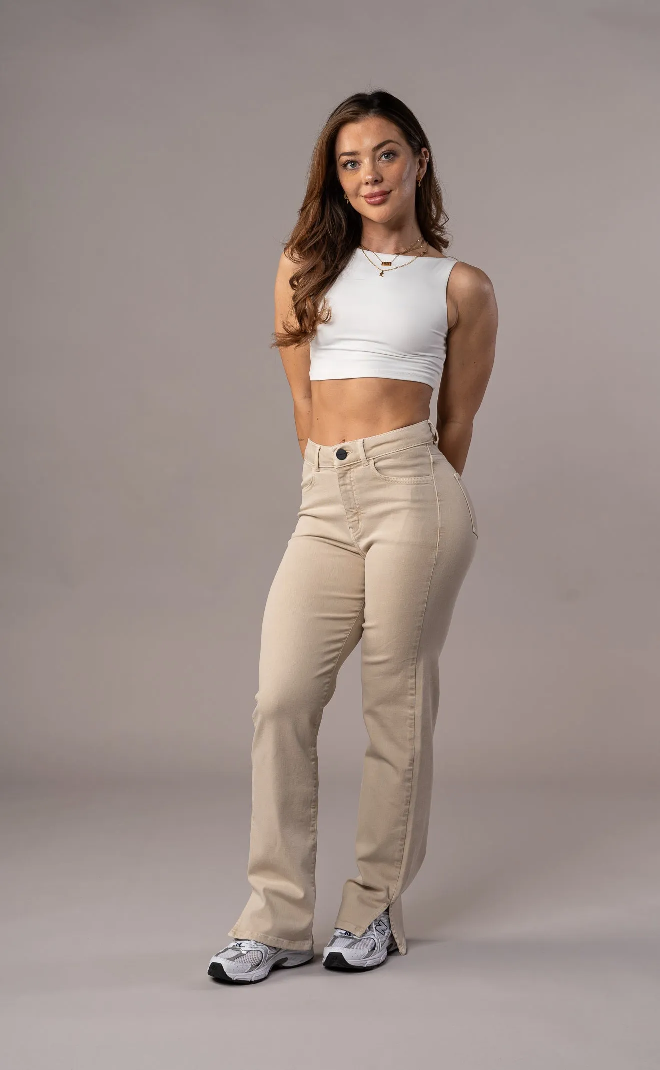 Womens Pastel Straight Leg Fitjeans - Sand