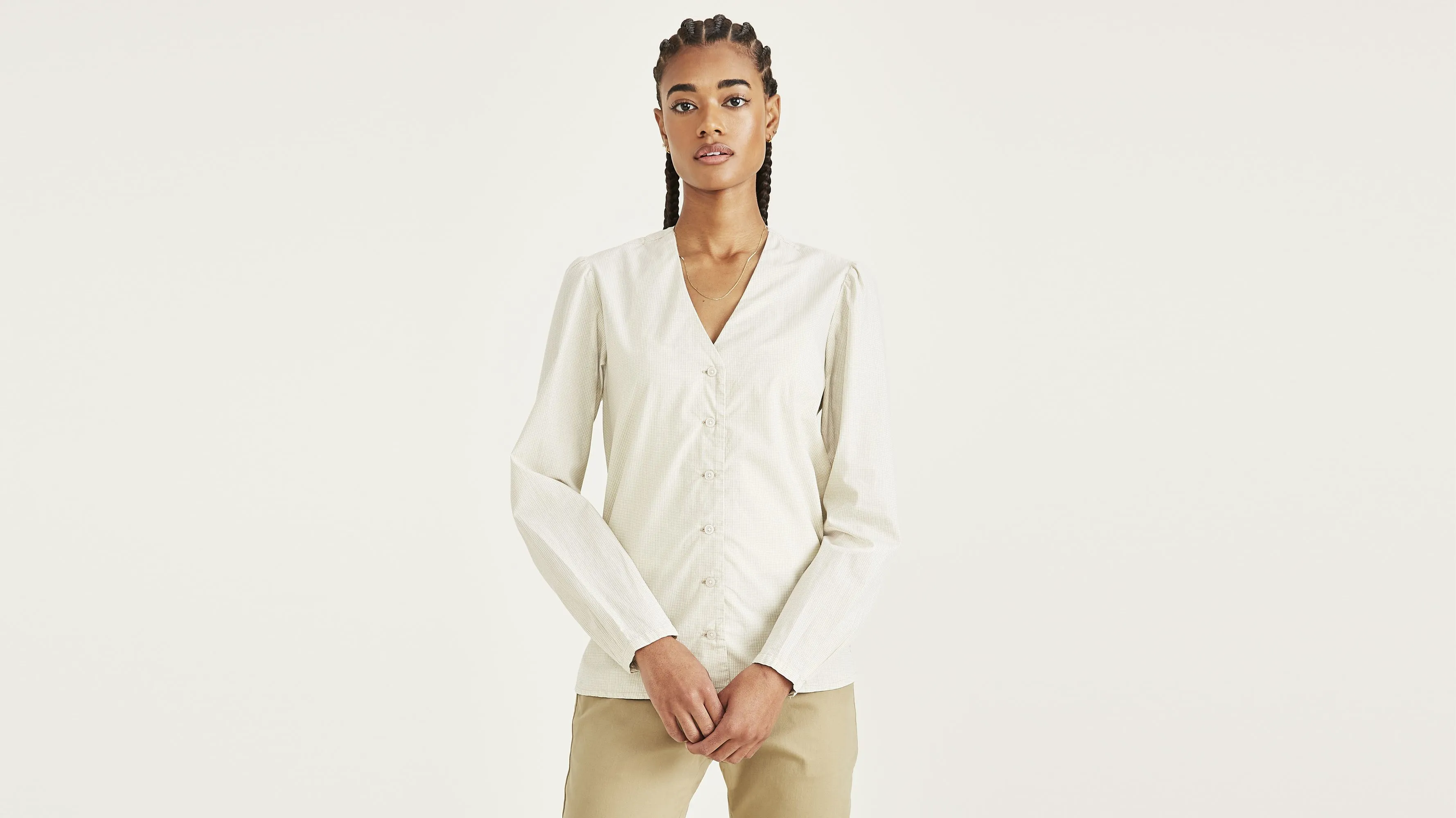 Woven V-Neck Shirt, Regular Fit