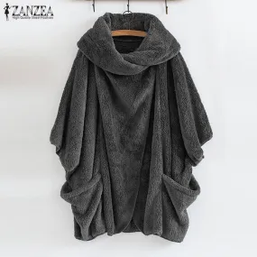 ZANZEA Women Fluffy Oversized Long Sleeve Warm Poncho Top  Jumpers